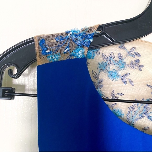 Marchesa Notte Dress Floral Bird Embroidered Mesh Mermaid Maxi Blue 4 NWT - Picture 5 of 9